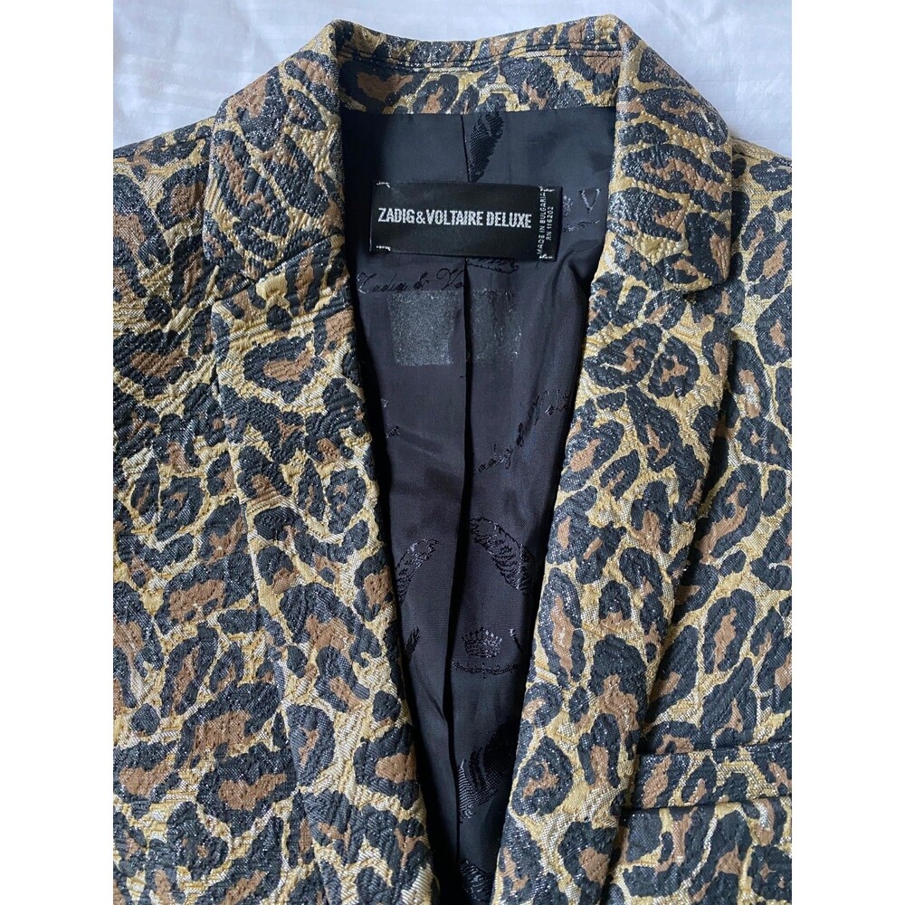 Zadig & Voltaire Deluxe Veda Leopard Rare Metallic Gold Brocade Blazer Sz S NWOT - Picture 3 of 13